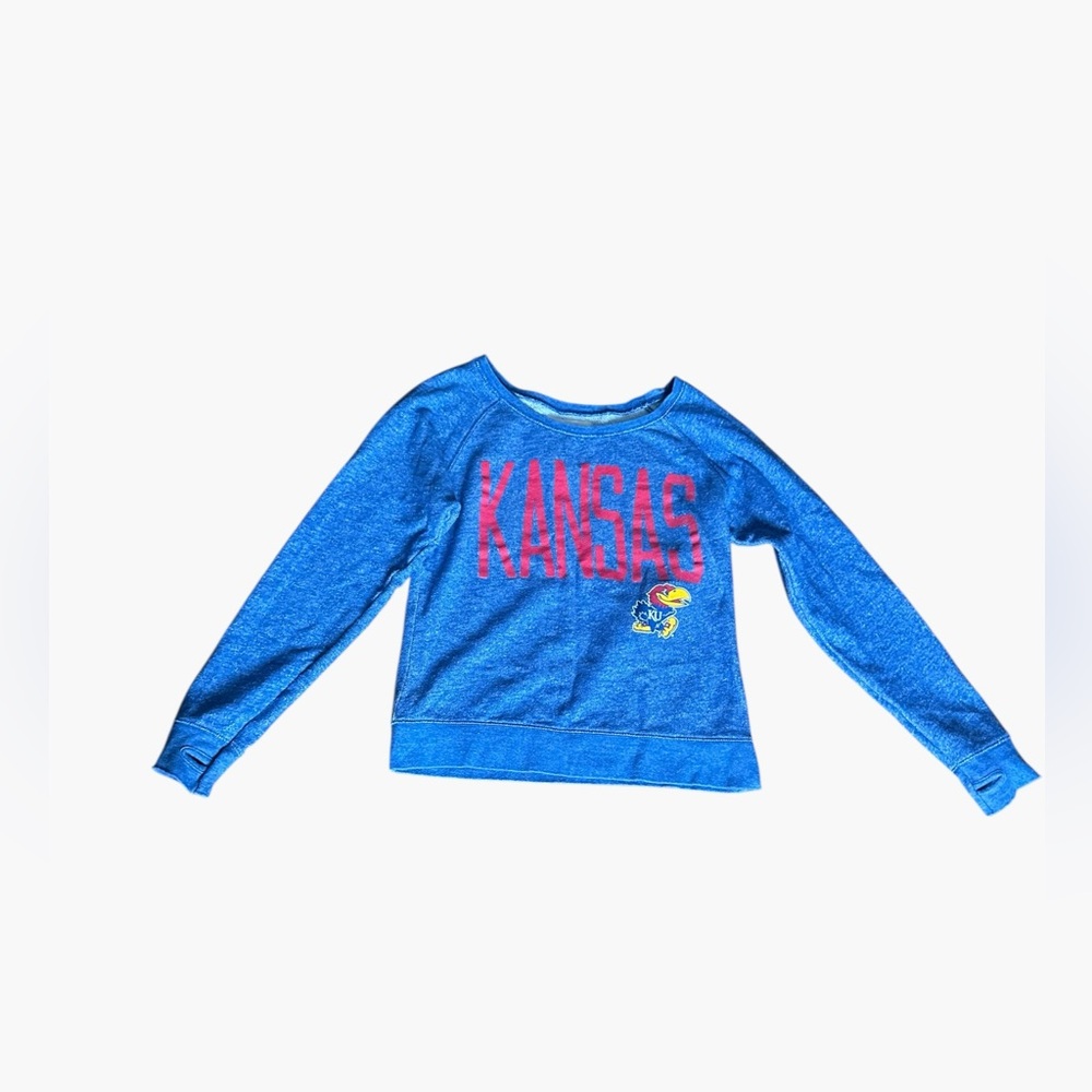 Pressbox Kansas Jayhawks Women’s Cold Shoulder Sweatshirt Royal Blue Size Small